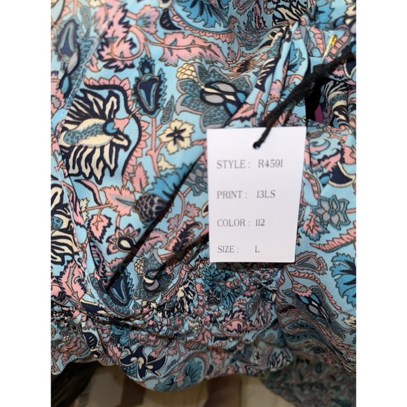 Masala Maxi dress W a blue and white floral V-neck Long-fit sleeves SZ L - Picture 13 of 15